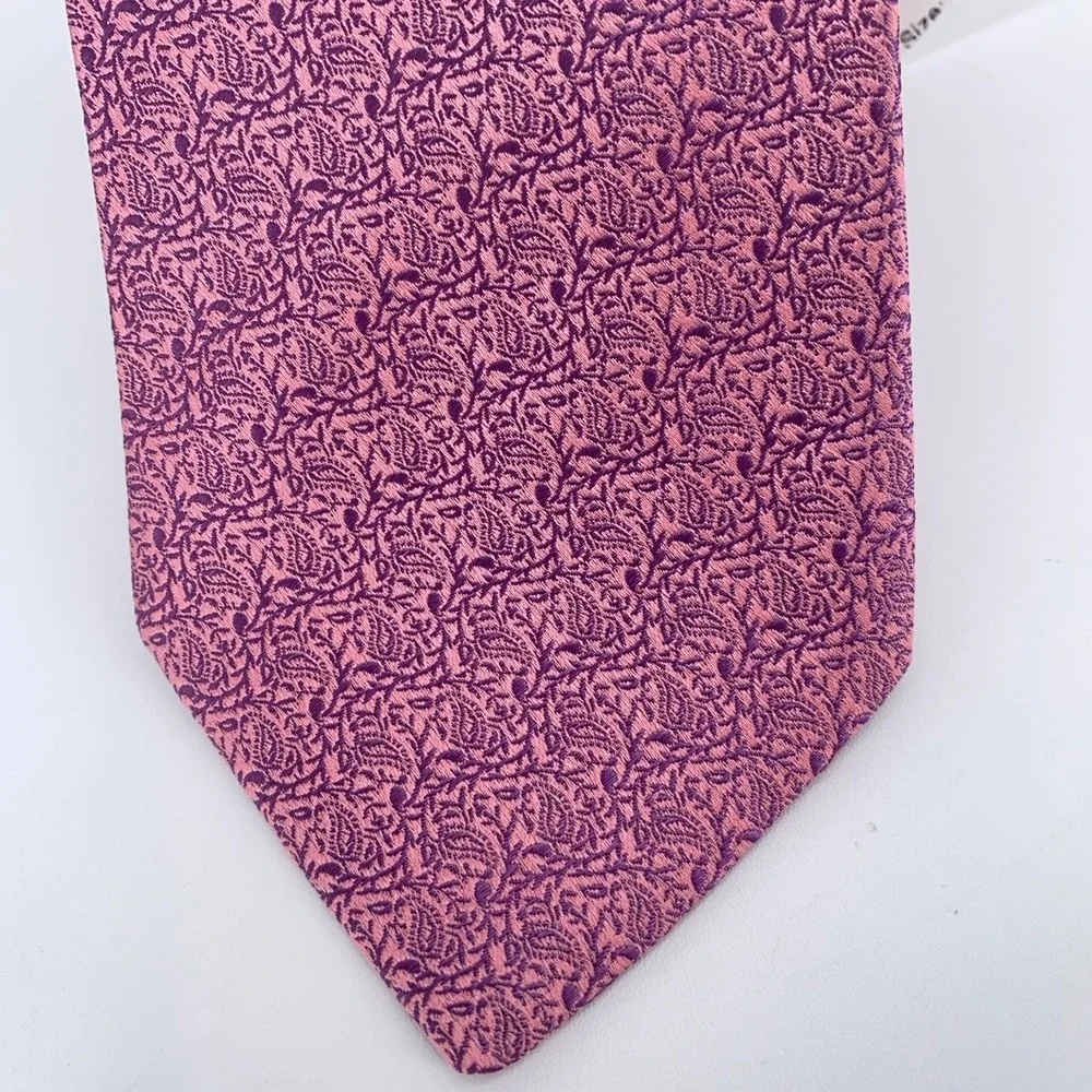 Eton Tie Mens One Size Pink Purple Paisley Silk Classic Necktie England Made NWT